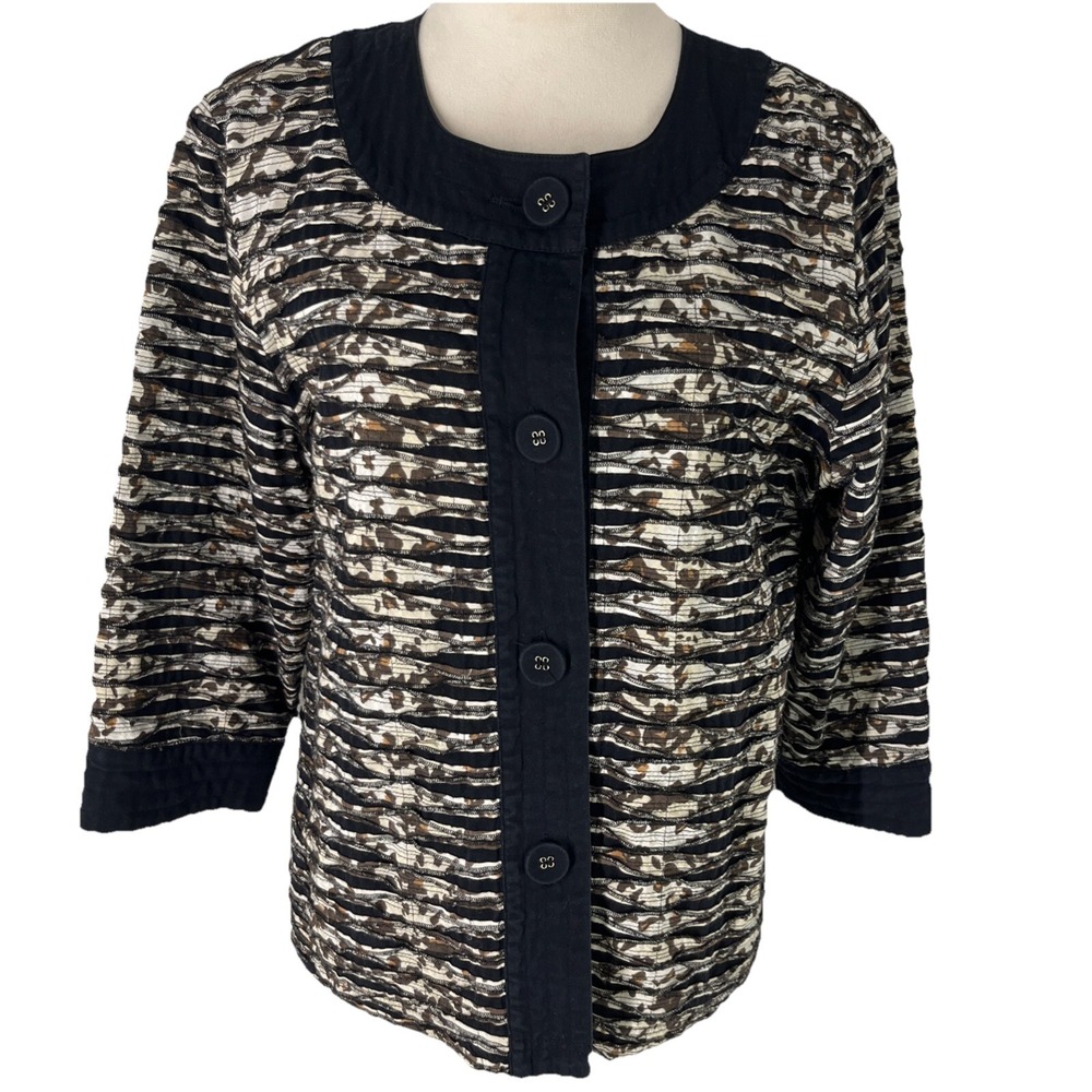 Chico's 100% Cotton Abstract Animal Print Quilted Jacket‎ Large Size 2